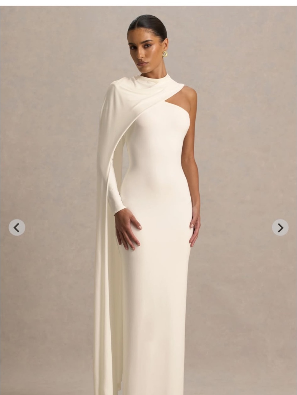 Club L London Ivory One-Shoulder Gown with Draped Cape